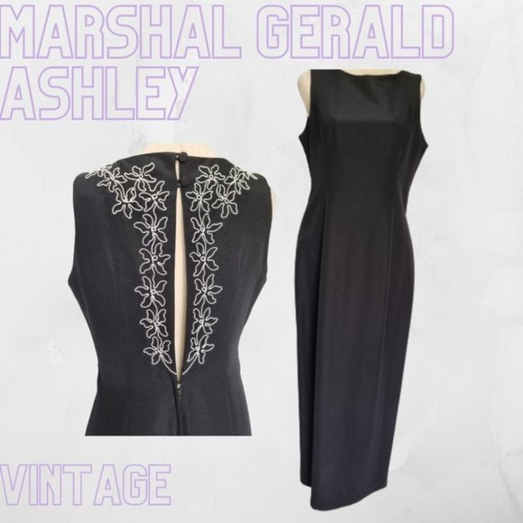 Marshal Gerald Ashley Dresses & Skirts - Marshal Gerald Ashley Black Floral Emroidered Midi Dress Vintage 90s Size 12